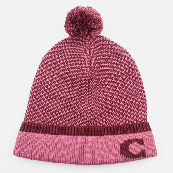Coach Wool Blend Knit Hat Beanie Dark Pink OZ - Picture 1 of 11